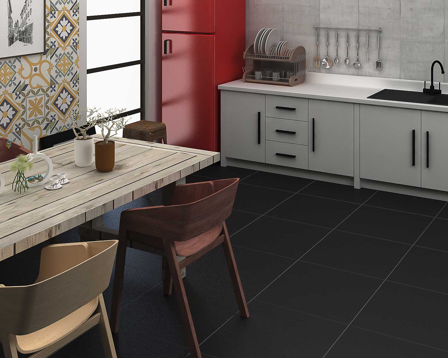 กระเบื้องพอร์ซเลน Black Matt (BL66301M)(1.44 sq.m) 60x60 cm.