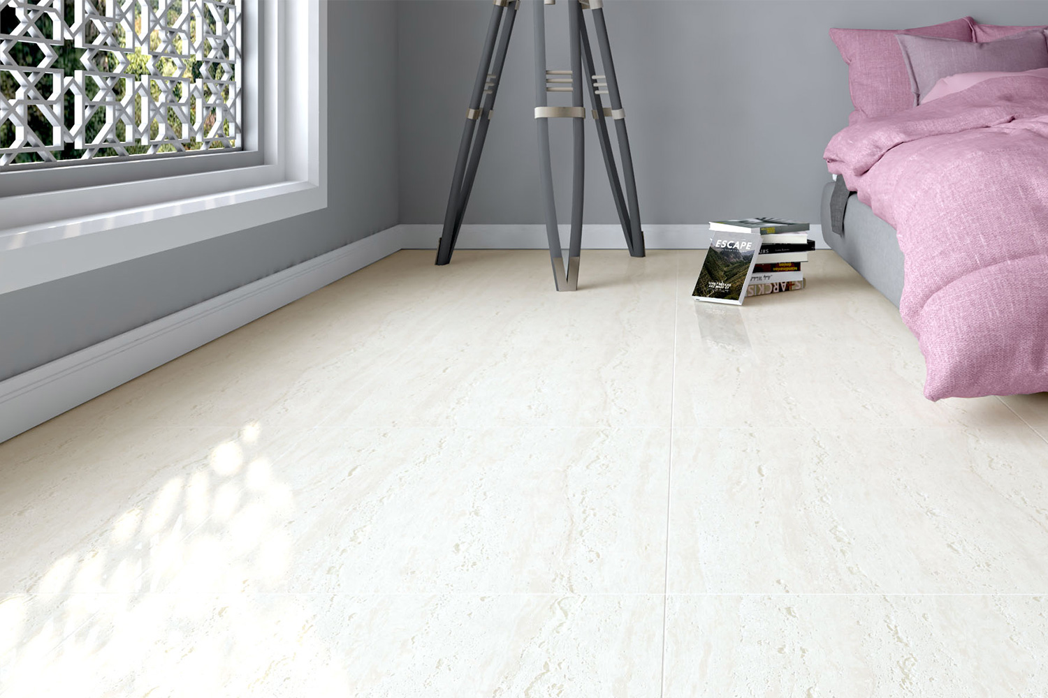 กระเบื้องพอร์ซเลน Travertine White Satin Matt (TXD126001M) (1.44 sq.m) 60x120 cm. - Image 2